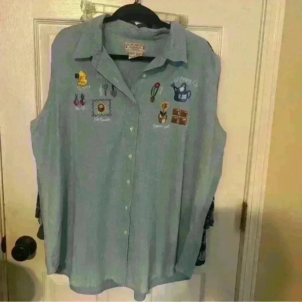 At Last Denim embroidery top size 22. Sleeveless.